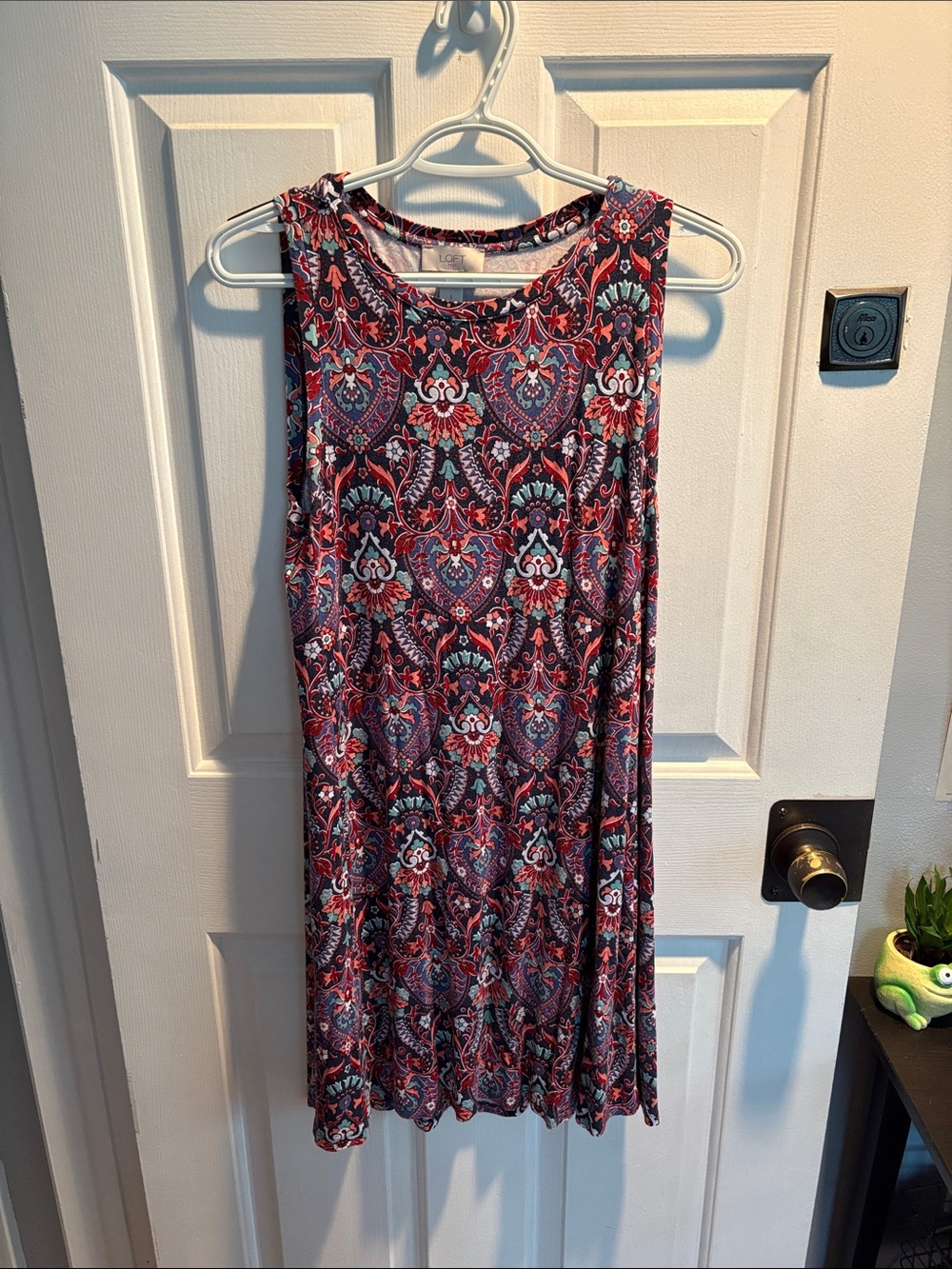 LOFT Sleeveless Mini Dress in Navy, Red & Teal Paisley